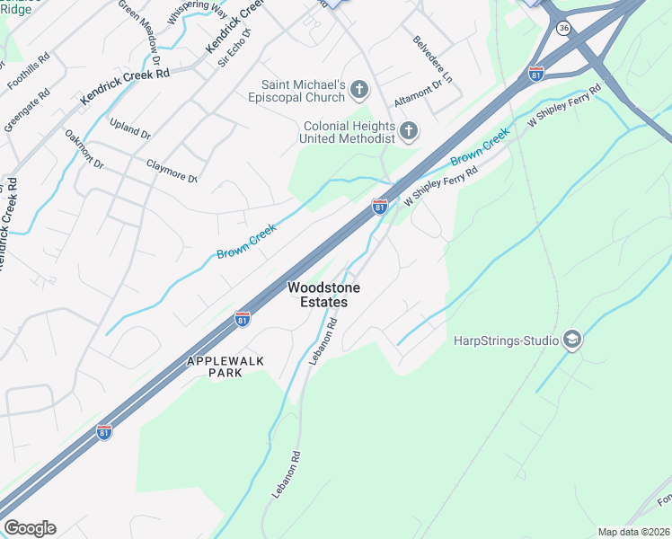map of restaurants, bars, coffee shops, grocery stores, and more near 3022 Winesap Road in Kingsport