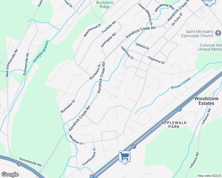 map of restaurants, bars, coffee shops, grocery stores, and more near 3123 Tiffany Court in Kingsport