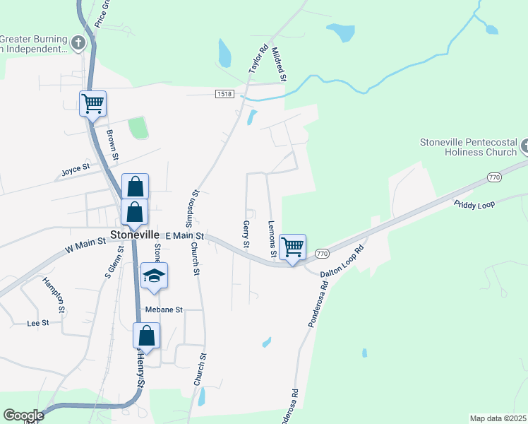 map of restaurants, bars, coffee shops, grocery stores, and more near 115 Lemons Street in Stoneville