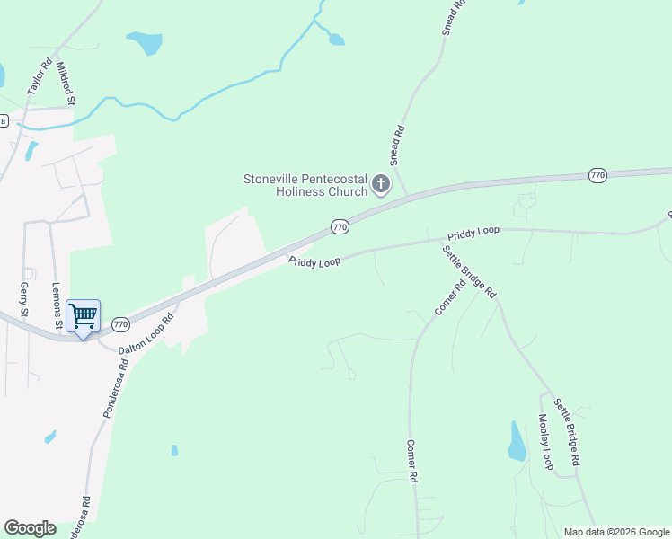 map of restaurants, bars, coffee shops, grocery stores, and more near 674 Priddy Loop in Stoneville
