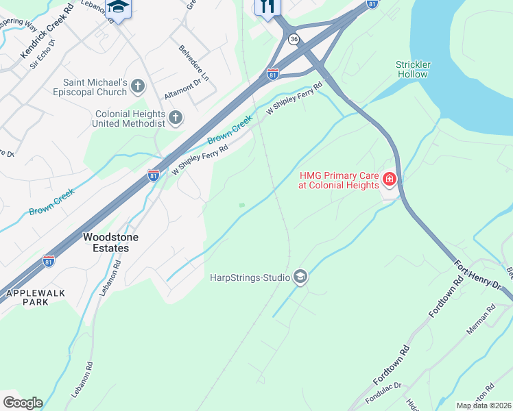 map of restaurants, bars, coffee shops, grocery stores, and more near 1150 West Shipley Ferry Road in Kingsport