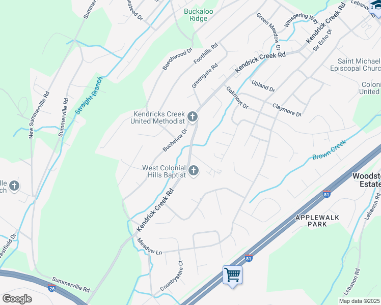 map of restaurants, bars, coffee shops, grocery stores, and more near 1188 Kendrick Creek Road in Colonial Heights