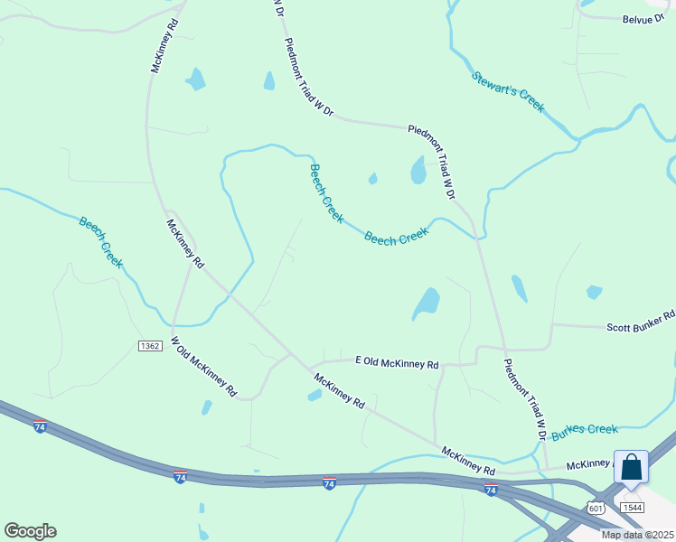 map of restaurants, bars, coffee shops, grocery stores, and more near 590 McKinney Road in Mount Airy