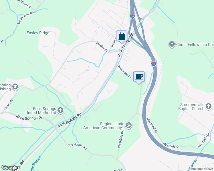 map of restaurants, bars, coffee shops, grocery stores, and more near 1583 Rock Springs Road in Kingsport