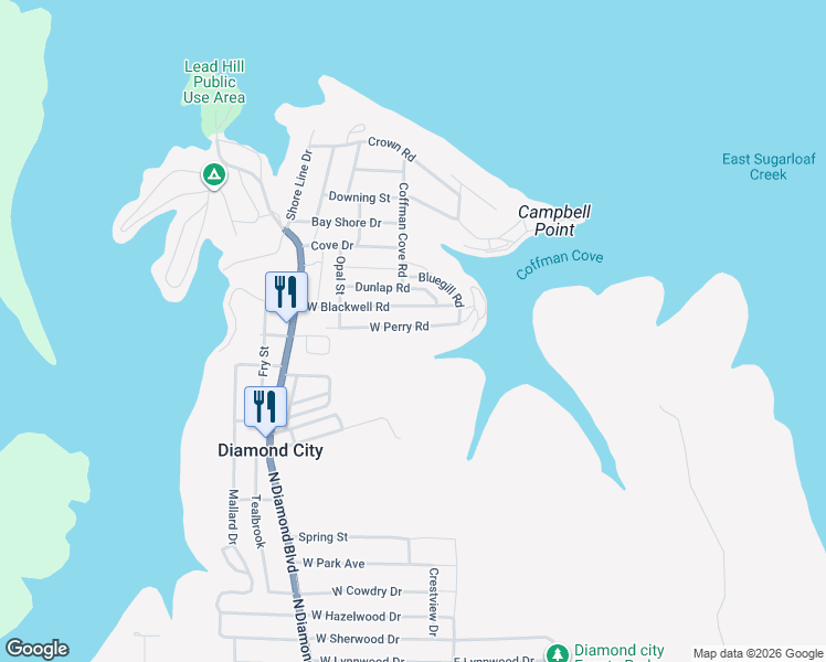 map of restaurants, bars, coffee shops, grocery stores, and more near 134 West Perry Road in Lead Hill