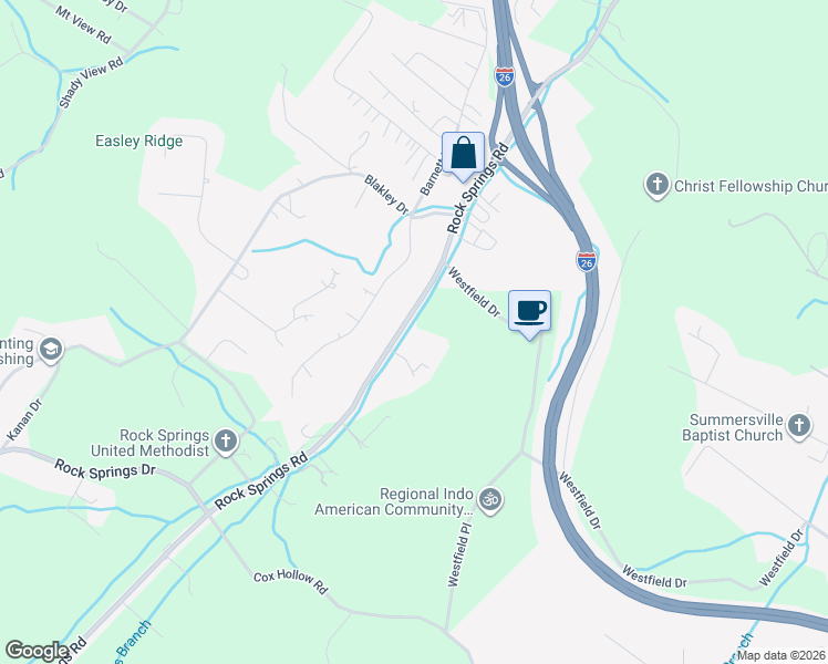 map of restaurants, bars, coffee shops, grocery stores, and more near 1583 Rock Springs Road in Kingsport