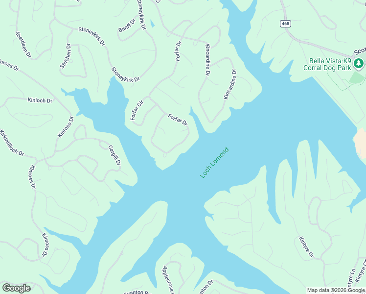 map of restaurants, bars, coffee shops, grocery stores, and more near 81 Forfar Drive in Bella Vista