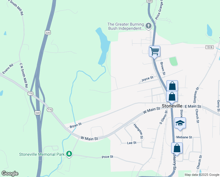 map of restaurants, bars, coffee shops, grocery stores, and more near 220 West Matthews Street in Stoneville