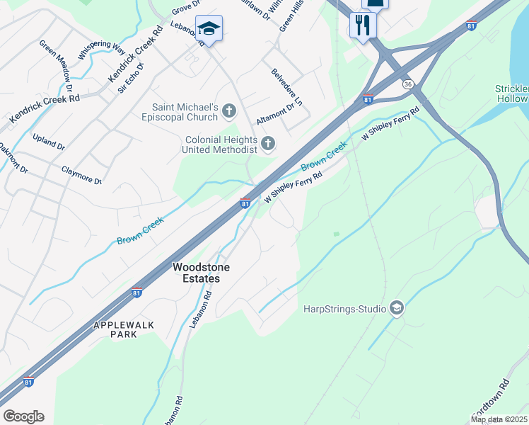 map of restaurants, bars, coffee shops, grocery stores, and more near 691-699 Lebanon Rd in Kingsport