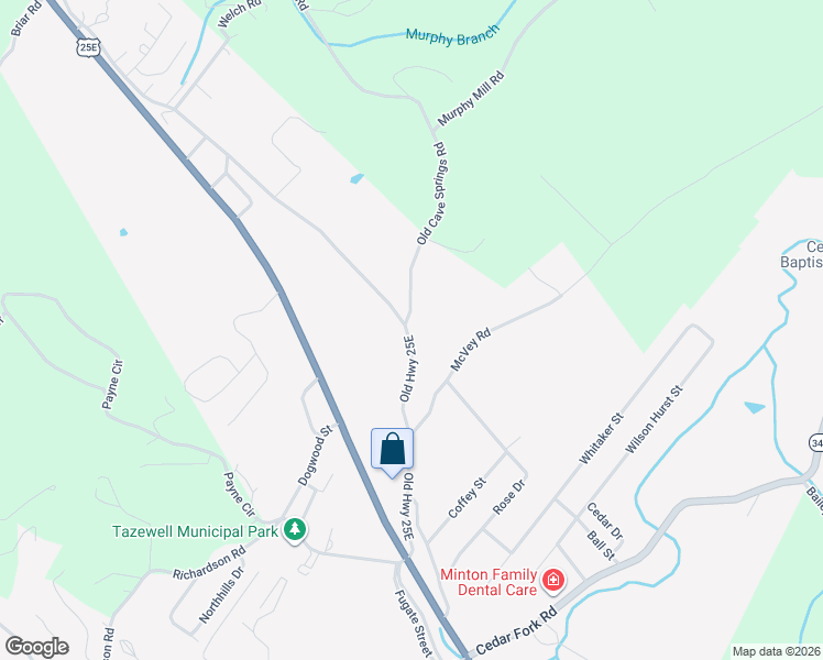 map of restaurants, bars, coffee shops, grocery stores, and more near 2125 Old Highway 25E in Tazewell