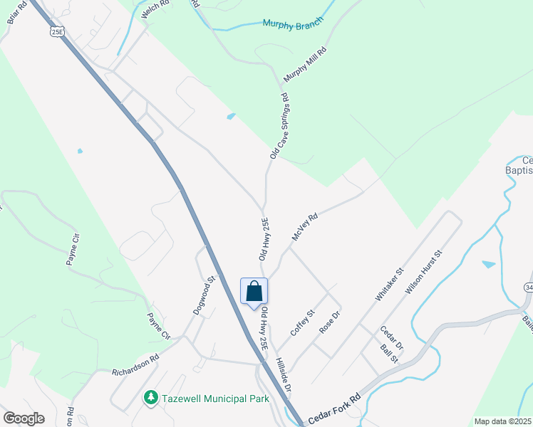 map of restaurants, bars, coffee shops, grocery stores, and more near 136 Old Cave Springs Road in Tazewell