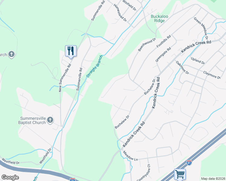 map of restaurants, bars, coffee shops, grocery stores, and more near 2320 Colonial View Road in Kingsport