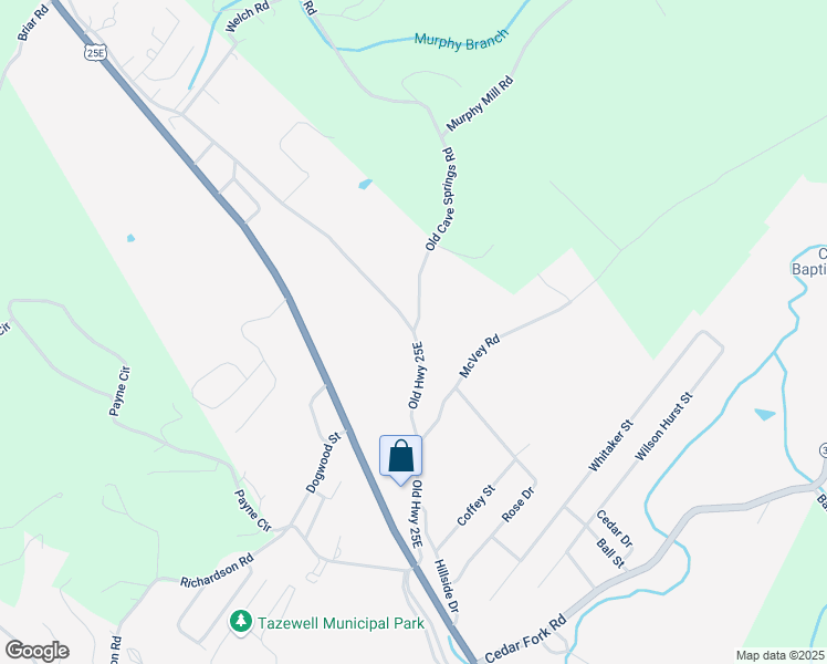 map of restaurants, bars, coffee shops, grocery stores, and more near 136 Old Cave Springs Road in Tazewell