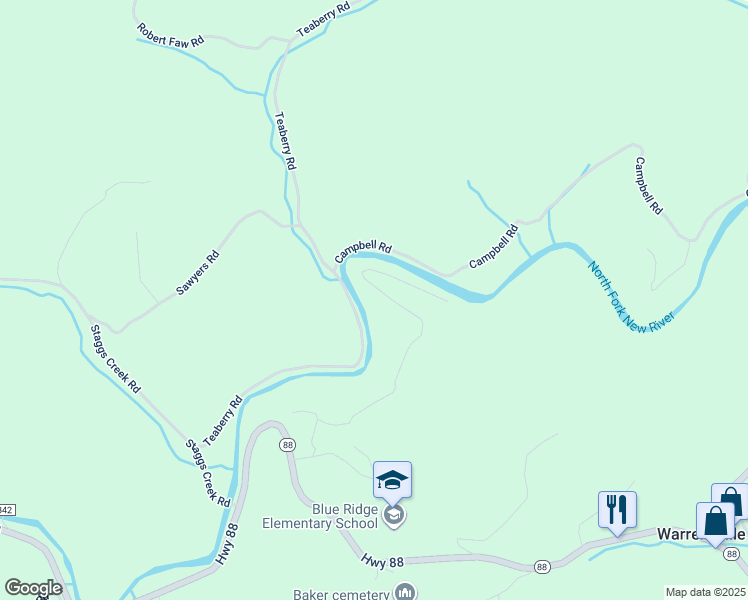 map of restaurants, bars, coffee shops, grocery stores, and more near 229 Falls Lane in Warrensville