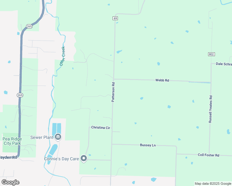map of restaurants, bars, coffee shops, grocery stores, and more near 3106 Patterson Road in Pea Ridge