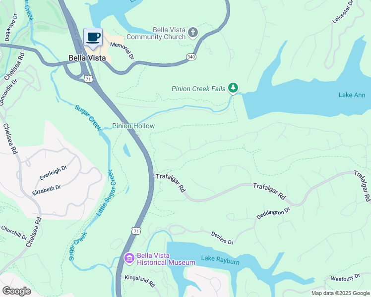 map of restaurants, bars, coffee shops, grocery stores, and more near 100 Buckingham Drive in Bella Vista