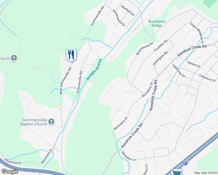 map of restaurants, bars, coffee shops, grocery stores, and more near 2320 Colonial View Road in Kingsport
