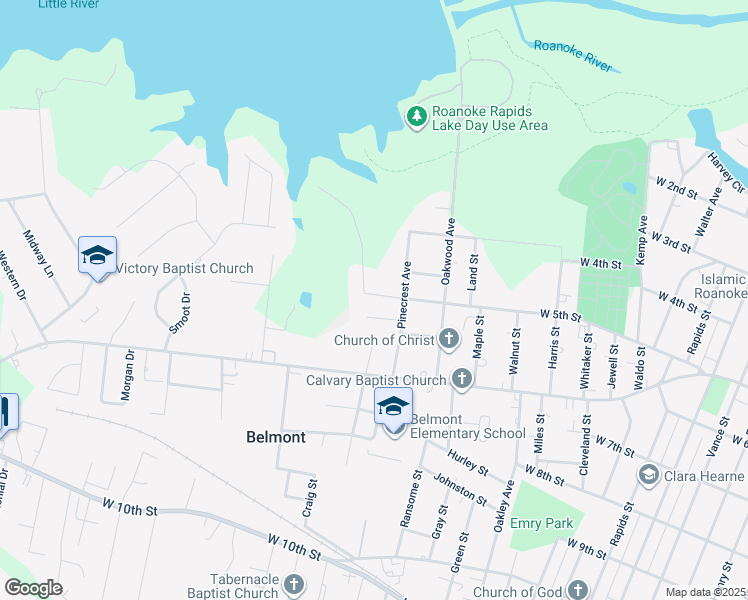 map of restaurants, bars, coffee shops, grocery stores, and more near 1833 West 5th Street in Roanoke Rapids