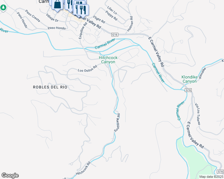 map of restaurants, bars, coffee shops, grocery stores, and more near 11 Southbank Road in Carmel Valley