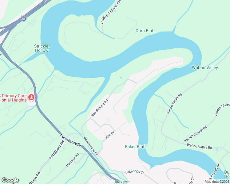 map of restaurants, bars, coffee shops, grocery stores, and more near 518 Beechwood Road in Kingsport