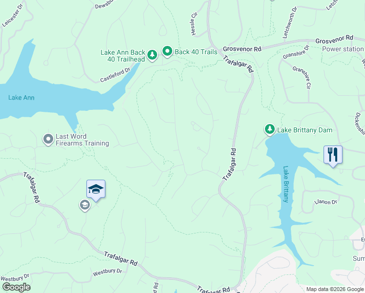 map of restaurants, bars, coffee shops, grocery stores, and more near 32 Berkshire Drive in Bella Vista