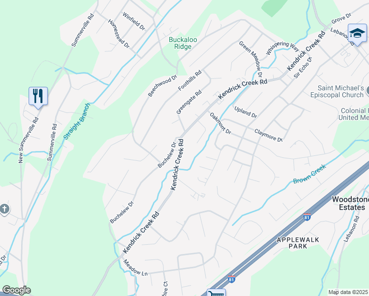 map of restaurants, bars, coffee shops, grocery stores, and more near 1009 Kendrick Creek Road in Colonial Heights