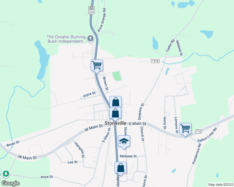 map of restaurants, bars, coffee shops, grocery stores, and more near 100 East Matthews Street in Stoneville