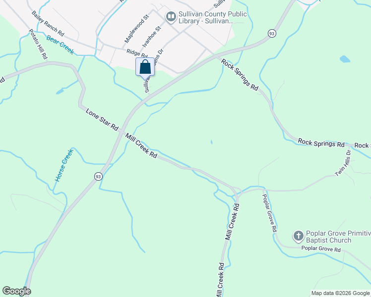 map of restaurants, bars, coffee shops, grocery stores, and more near 235 Mill Creek Road in Kingsport