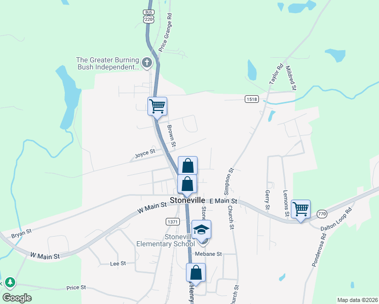 map of restaurants, bars, coffee shops, grocery stores, and more near 100 East Matthews Street in Stoneville
