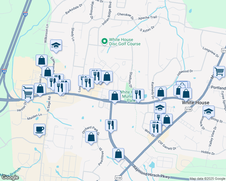 map of restaurants, bars, coffee shops, grocery stores, and more near Byrum Drive in White House
