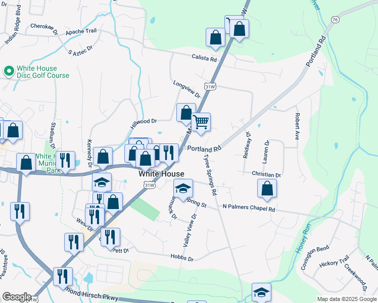 map of restaurants, bars, coffee shops, grocery stores, and more near 103-105 Portland Road in White House