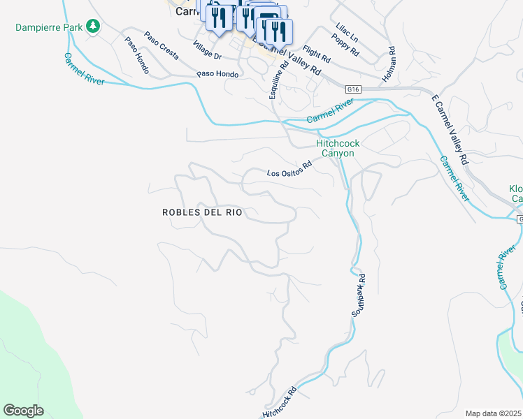 map of restaurants, bars, coffee shops, grocery stores, and more near 166 El Echo in Carmel Valley