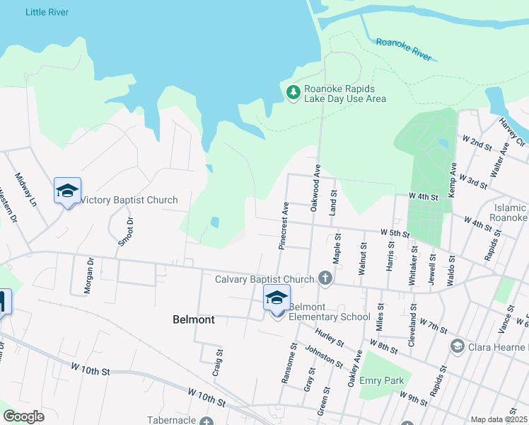map of restaurants, bars, coffee shops, grocery stores, and more near 1833 West 5th Street in Roanoke Rapids
