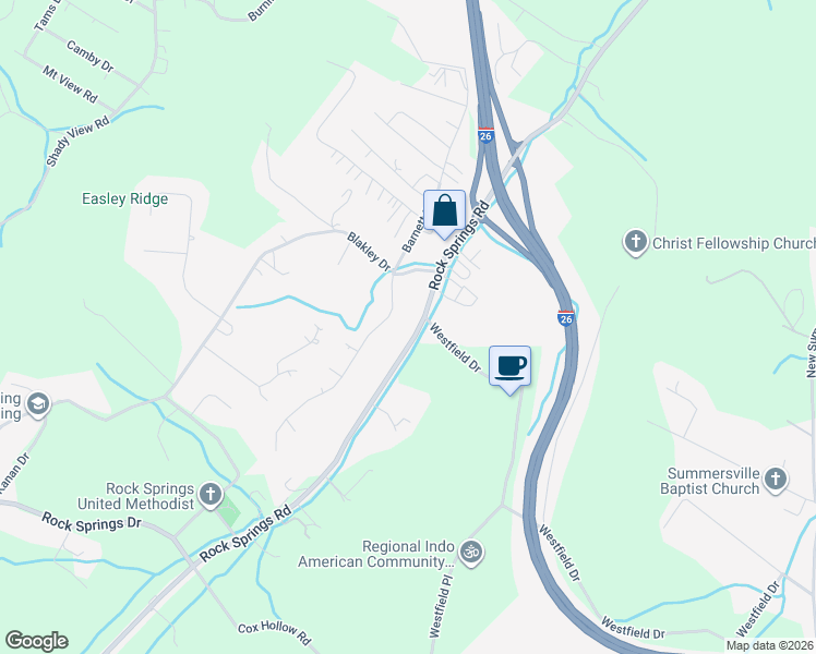 map of restaurants, bars, coffee shops, grocery stores, and more near 1512 Rock Springs Road in Kingsport