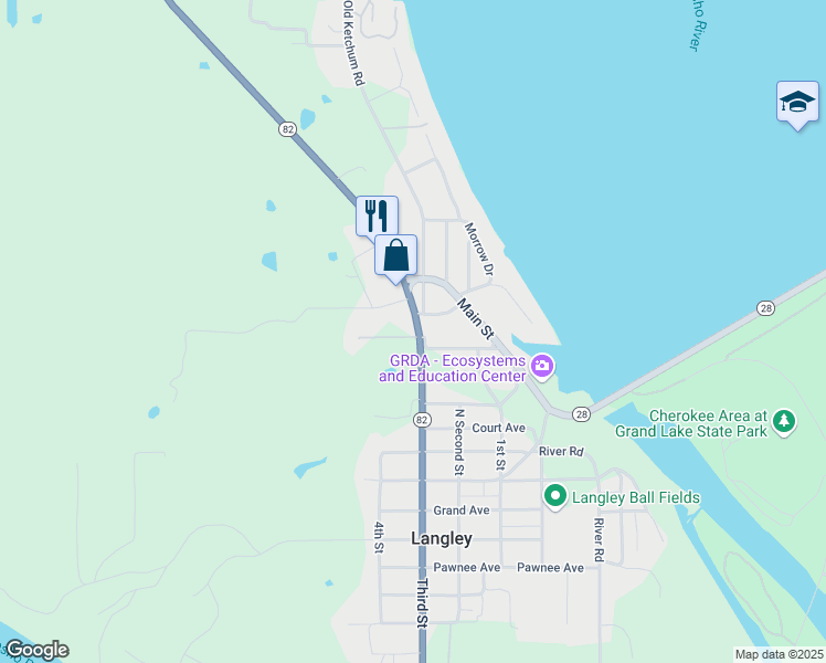 map of restaurants, bars, coffee shops, grocery stores, and more near in Langley