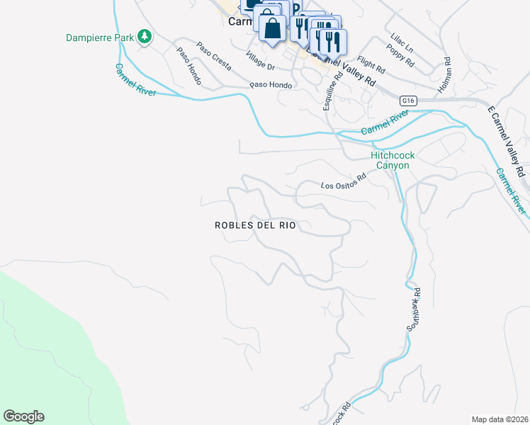 map of restaurants, bars, coffee shops, grocery stores, and more near 146 Calle De La Ventana in Carmel Valley