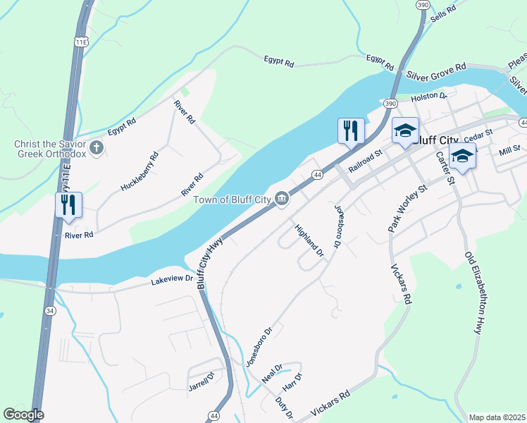map of restaurants, bars, coffee shops, grocery stores, and more near Bluff City Highway in Bluff City