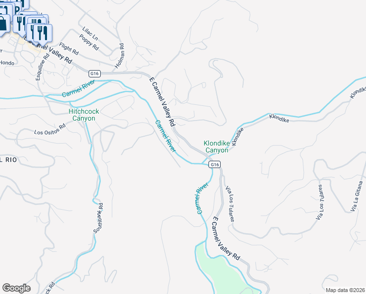 map of restaurants, bars, coffee shops, grocery stores, and more near 29 Wawona Road in Carmel Valley