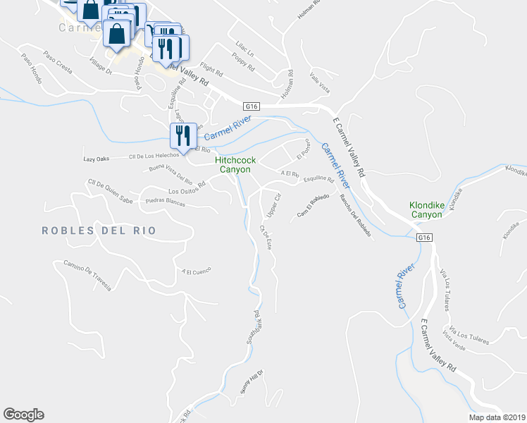 map of restaurants, bars, coffee shops, grocery stores, and more near 51 Calle De Los Aguilas in Carmel Valley