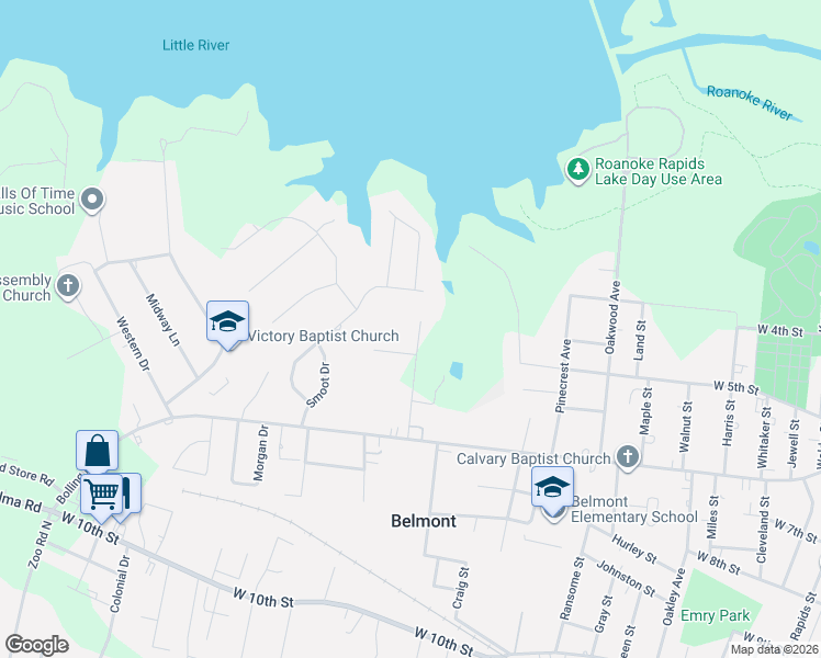 map of restaurants, bars, coffee shops, grocery stores, and more near 103 Moore Drive in Roanoke Rapids