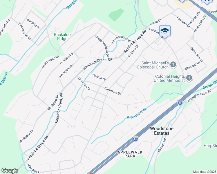 map of restaurants, bars, coffee shops, grocery stores, and more near 428 Meadow Lane in Kingsport
