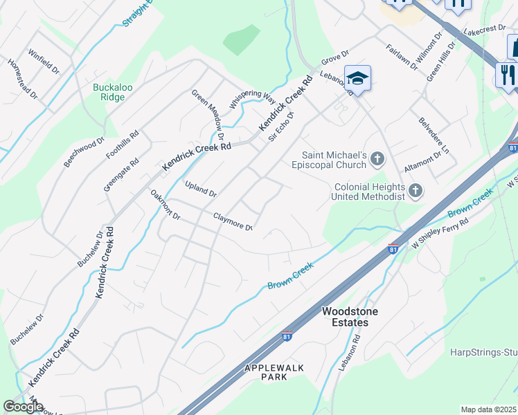 map of restaurants, bars, coffee shops, grocery stores, and more near in Colonial Heights