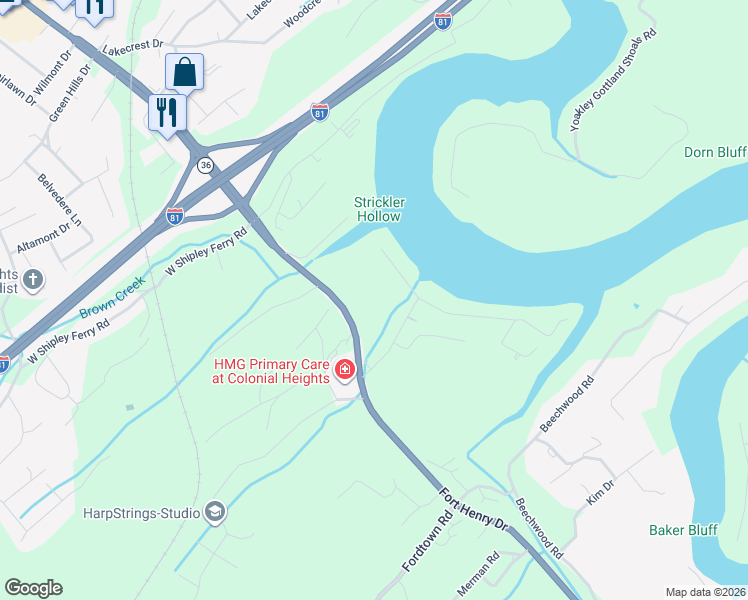 map of restaurants, bars, coffee shops, grocery stores, and more near in Kingsport