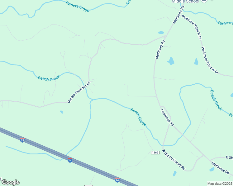 map of restaurants, bars, coffee shops, grocery stores, and more near 215 Beech Creek Trail in Mount Airy
