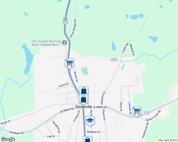 map of restaurants, bars, coffee shops, grocery stores, and more near 101 Hopper in Stoneville