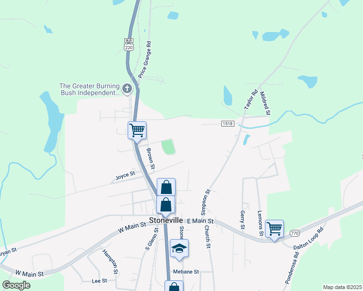 map of restaurants, bars, coffee shops, grocery stores, and more near 101 Hopper in Stoneville