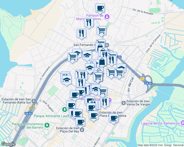 map of restaurants, bars, coffee shops, grocery stores, and more near in San Fernando