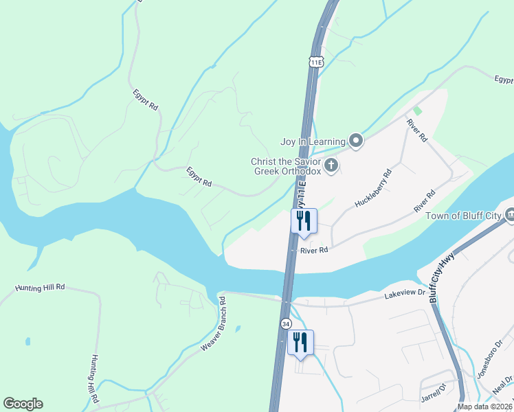 map of restaurants, bars, coffee shops, grocery stores, and more near 702 Egypt Road in Bluff City