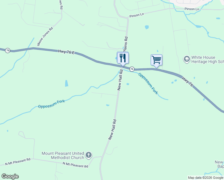 map of restaurants, bars, coffee shops, grocery stores, and more near 3381 New Hall Road in Greenbrier