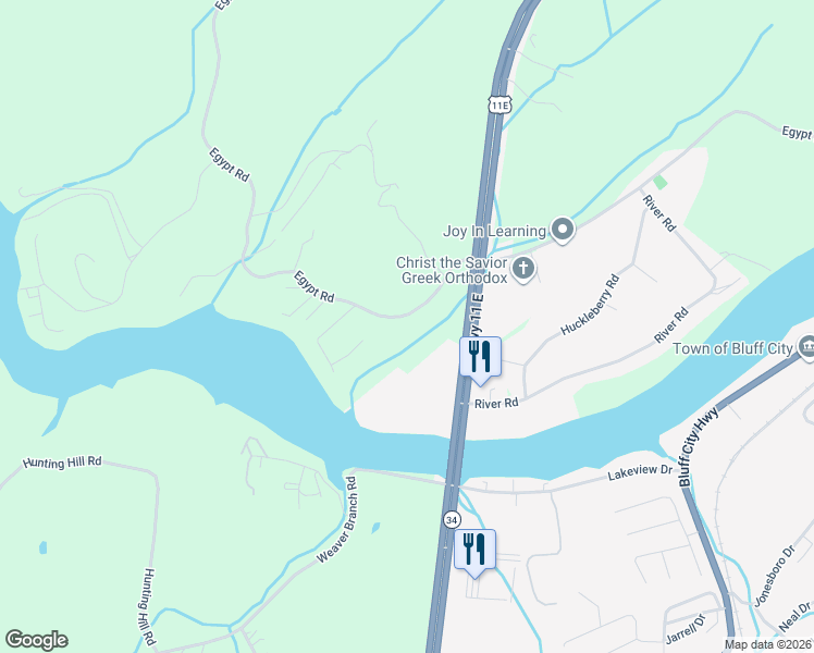 map of restaurants, bars, coffee shops, grocery stores, and more near 702 Egypt Road in Bluff City